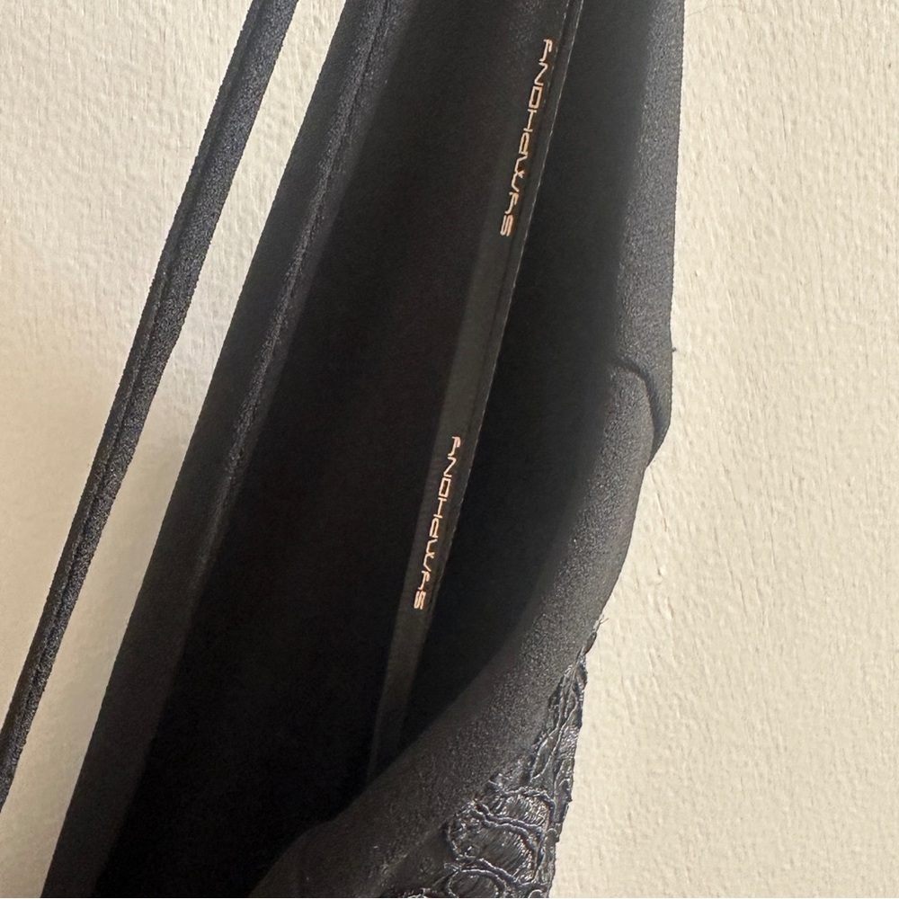 NWT Elegant Long Black Formal Symphony Dress with Deep V-Neck and Lace Detailing - Picture 9 of 11